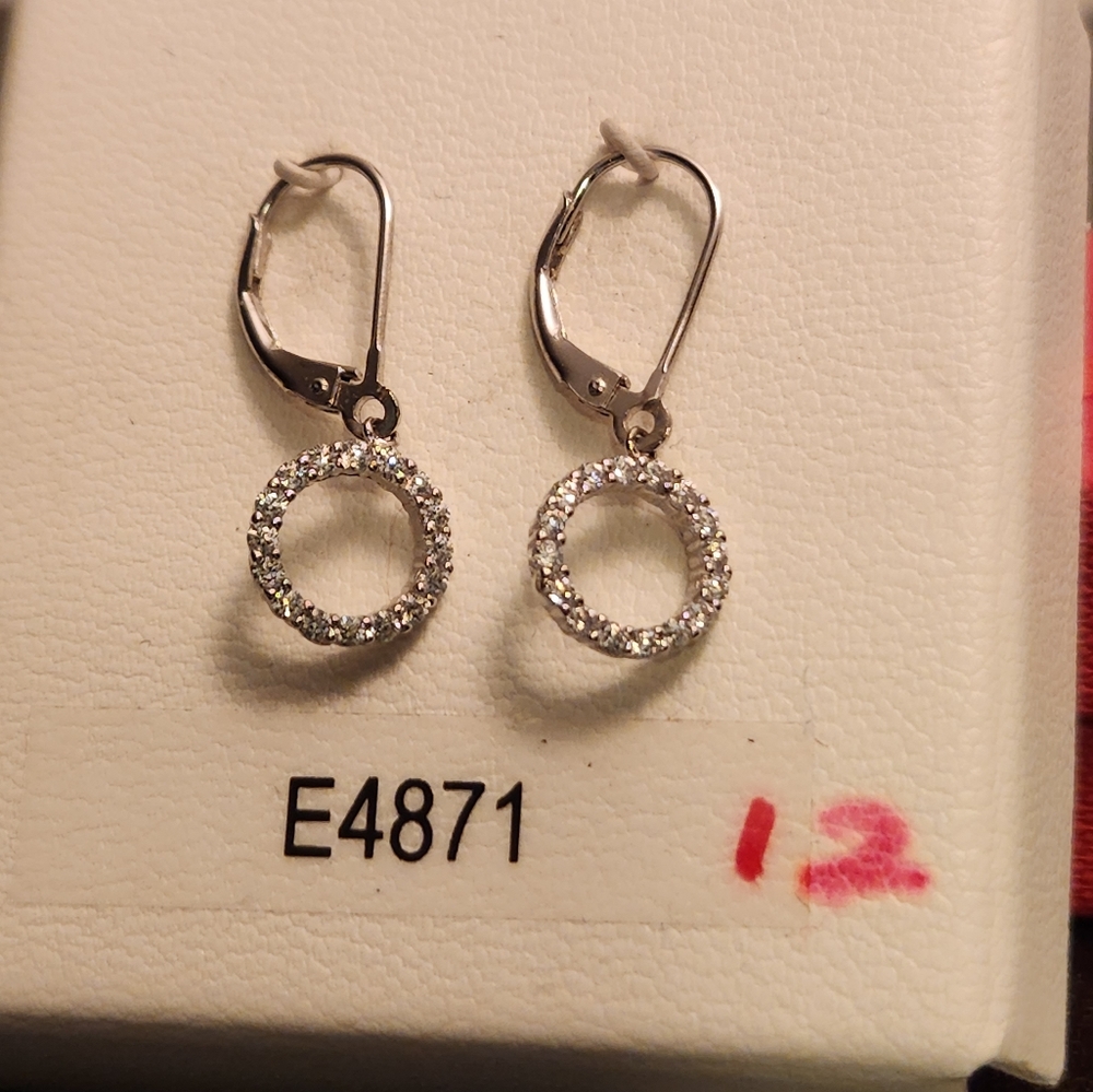 NEW STERLING SILVER 925 "HANGING CRYSTAL CIRCLE" EARRINGS